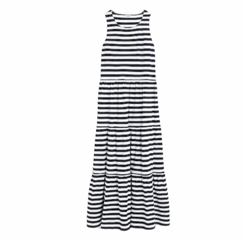 NWT- J. Crew Factory Navy and White Striped Knit Tiered Maxi Dress